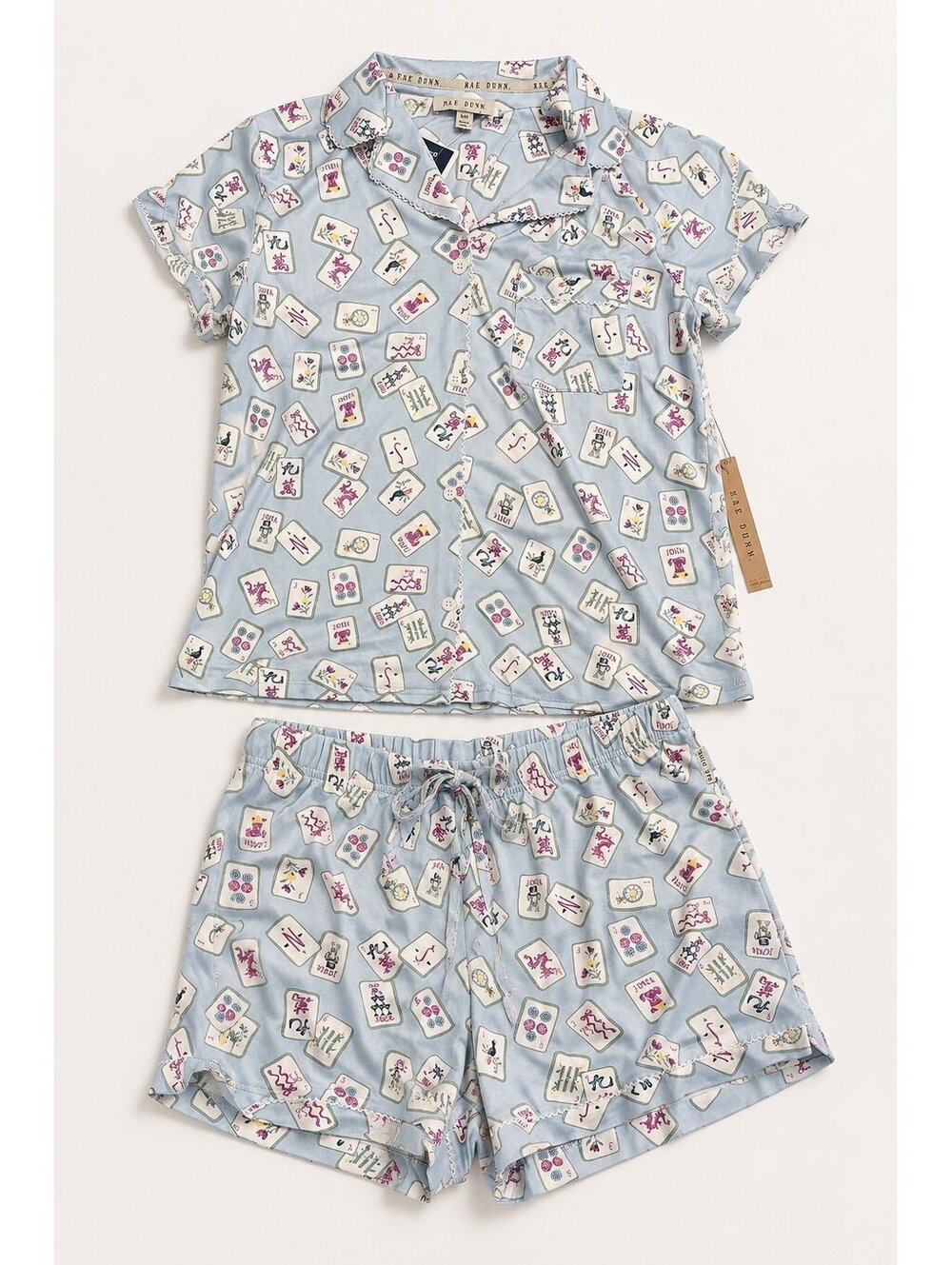 Rae Dunn Mahjong Pajama Set, Women’s Blue Short Sleeve Top & Shorts NWT, Medium